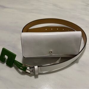 NWT kate spade White Leather Belt Bag & Gold Spade Logo w/ Black Interior L/XL